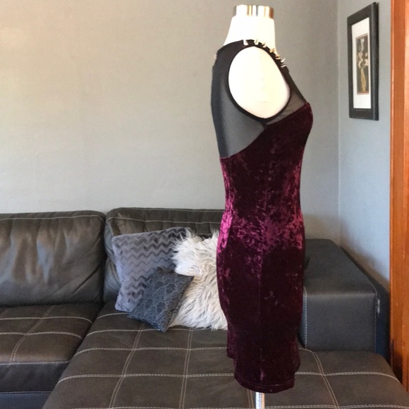 NWT wine blk mesh velvety minidress *SPIKES* S LF - Picture 3 of 8